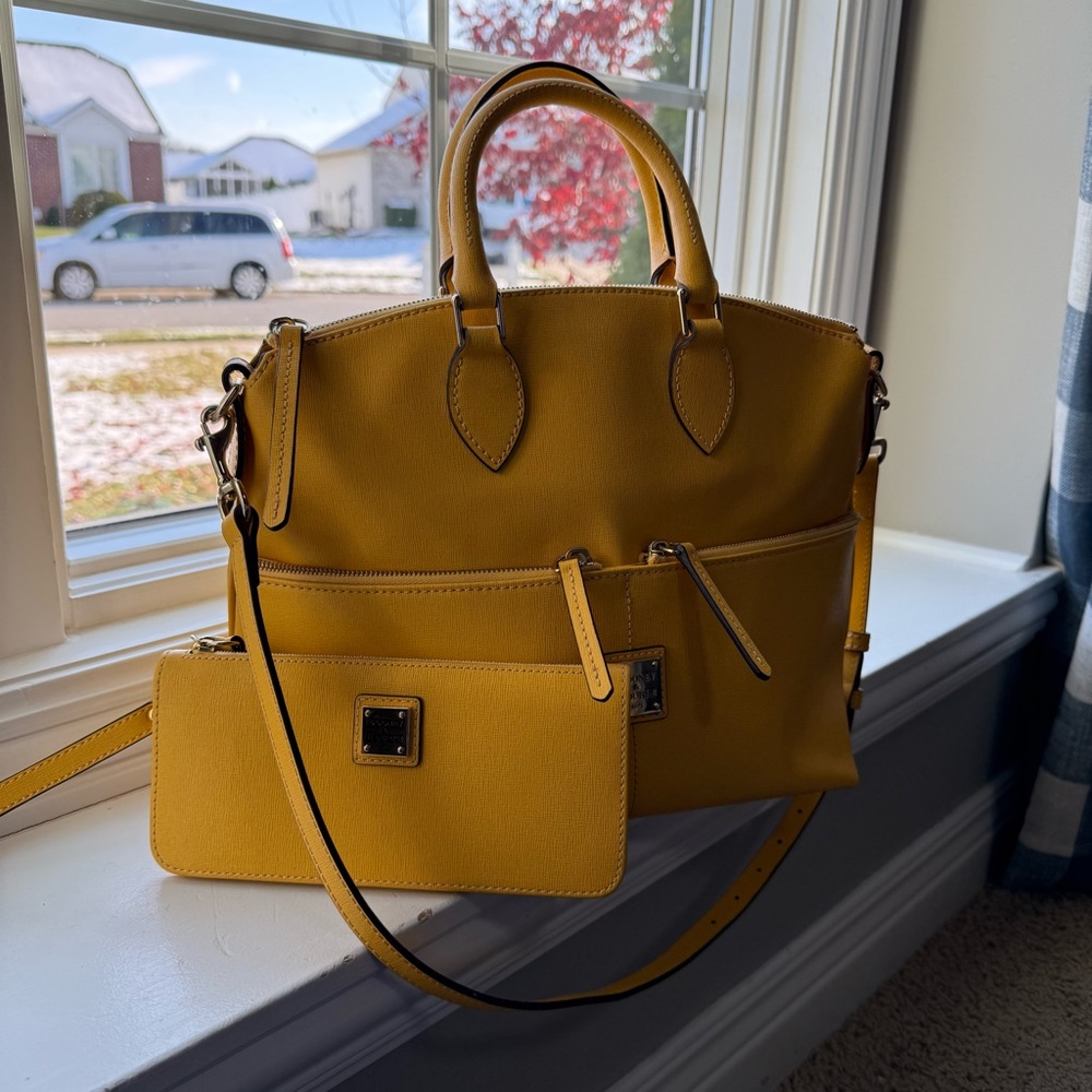 Dooney & Bourke Yellow Double Zip Satchel and Wallet Set in Dandelion with Tags